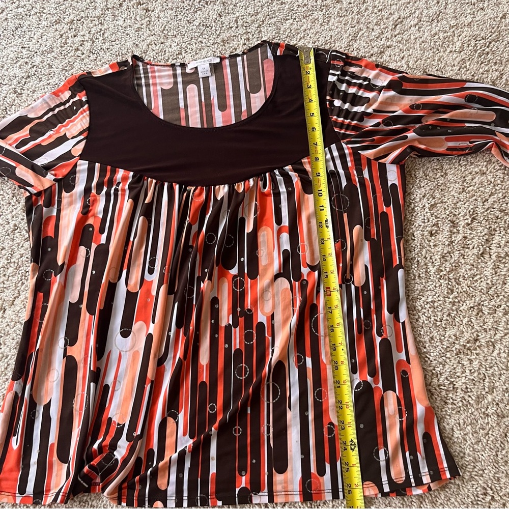 Dress Barn Womens Vintage Top 1X 3/4 Sleeves Abstract Mod Retro MCM Boho 90s Art - Picture 6 of 10